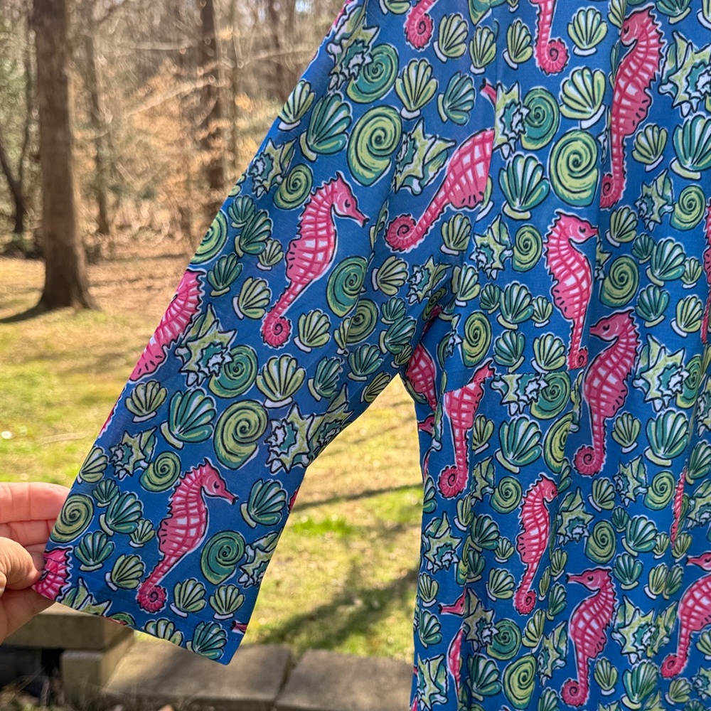 Simply Southern Blue Dress with Pink Seahorse & Green Shell Print - Picture 5 of 8